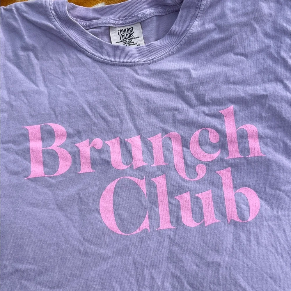 COMFORT COLORS Lilac/Pastel Pink 'Brunch Club' Heavyweight Cotton Cropped Tee Lg